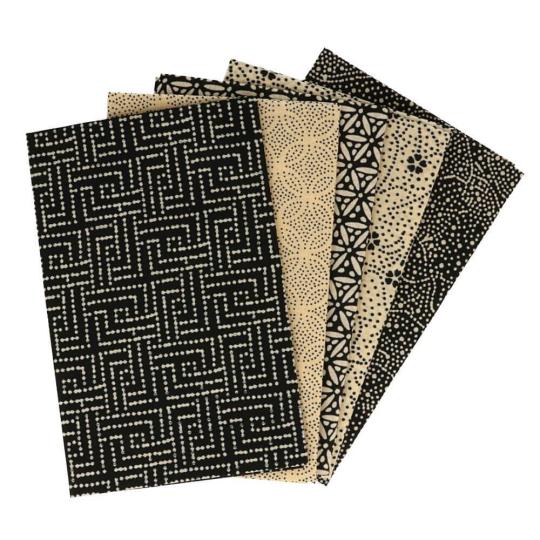 Baumwollstoff Webware mit Muster Tissu de Marie - 5 Stck a 50x57cm Mysterious Midnight (Schwarz, Beige) Mysterious Midnight (Schwarz, Beige)