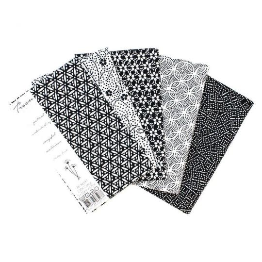 Baumwollstoff Webware mit Muster Tissu de Marie - 5 Stck a 50x57cm Patient Pearl (Schwarz, Grau) Patient Pearl (Schwarz, Grau)