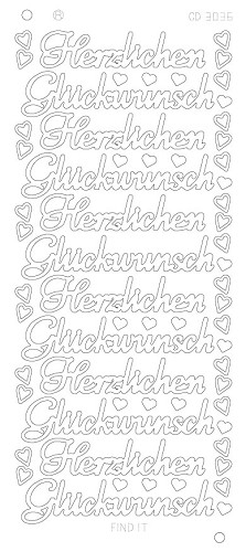 Spiegel-Stickerbogen Herzlichen Gluckwunsch Platinum 100 x 230mm Gold
