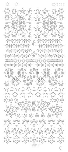 Spiegel-Stickerbogen Verschiedene Sterne Schneeflocke Platinum 100 x 230mm Silber