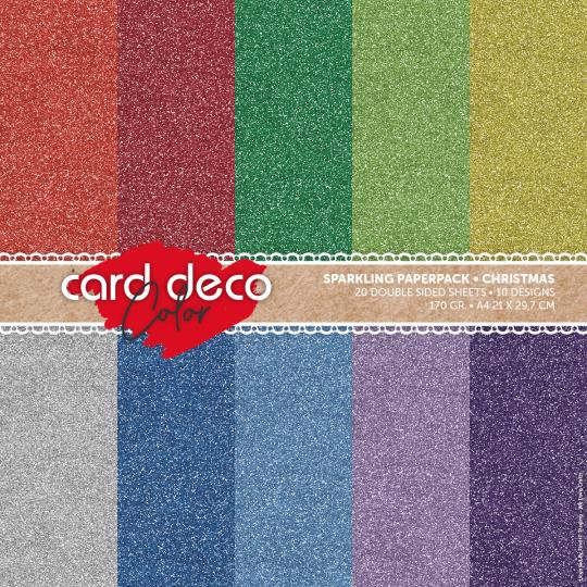 Card Deco Color - Sparkles Paperpack - DIN A4 - Christmas  – 170gr - 20 Blatt 