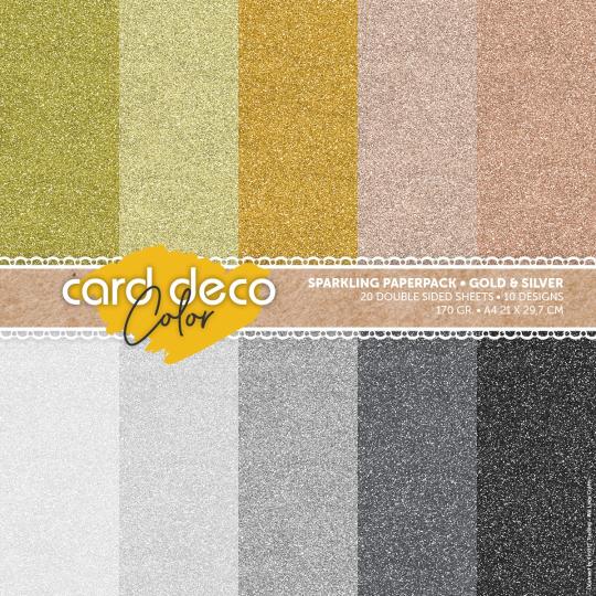 Card Deco Color - Sparkles Paperpack - DIN A4 - Gold & Silber  – 170gr - 20 Blatt 