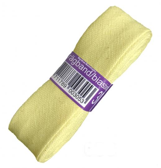 Schrägband / Einfassband Baumwolle Uni gefalzt 3m x 20mm 638-Pastellgelb