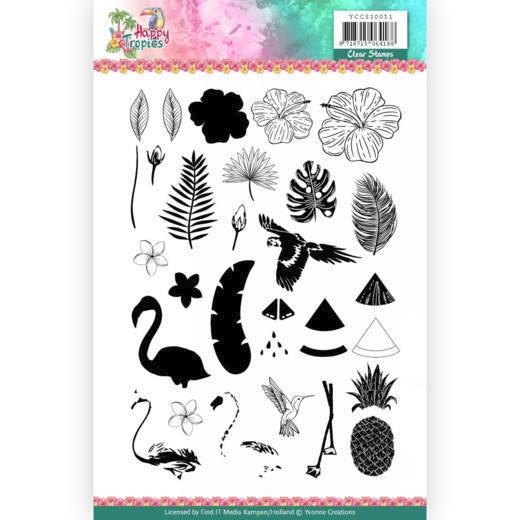 Clearstempel A5 - Yvonne Creations - Happy Tropics - Blätter & Vögel 