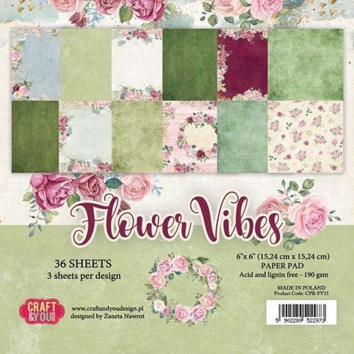 Craft&You Design Papierblock 15,2 x 15,2cm (36 Blatt) 190g - Flower Vibes 