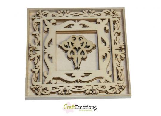CraftEmotions Holzornament Laser Cut - Rahmen mit Ornamenten 15 St. - Kasten 16,8 x 16,8 cm 
