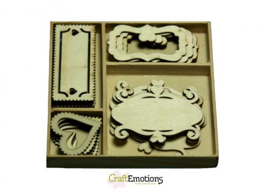 CraftEmotions Laser Cut Holzornament Fantasy Rahmen 20 St. - Kasten 10,5 x 10,5 cm 