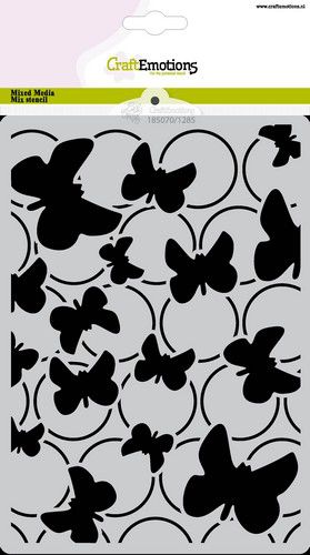 CraftEmotions Mask Stencil / Schablone Bugs - Schmetterlinge und Ringe A5 Carla Creaties 