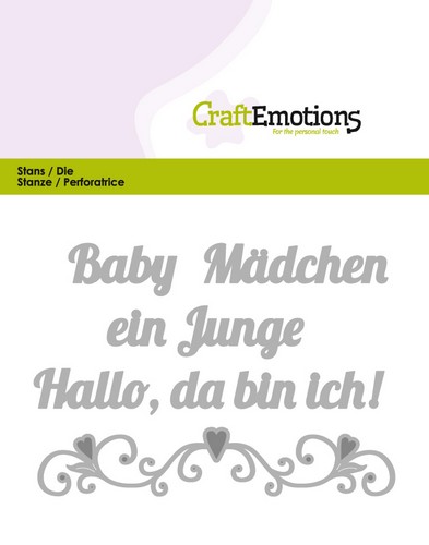 CraftEmotions Stanzschablone - Text Deutsch - Baby Hallo, da bin ich! 