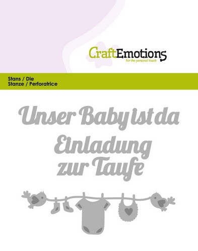 CraftEmotions Stanzschablone - Text Deutsch - Unser Baby ist da 