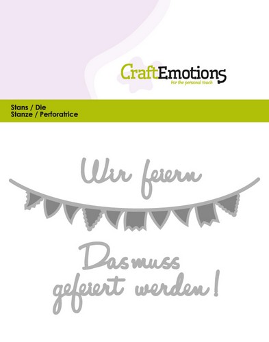 CraftEmotions Stanzschablone - Text Deutsch - Wir feiern 