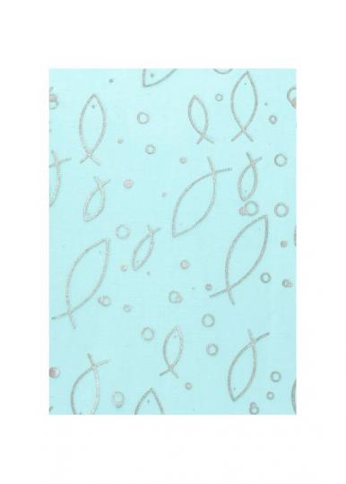 CreaPop Deko-Stoff Organza Fische gold/silber - hellblau 29cm x 1m 