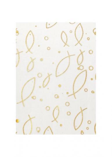 CreaPop Deko-Stoff Organza Fische gold/silber - weiss 29cm x 1m 
