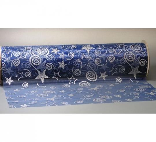 CreaPop Deko-Stoff Organza mit Glitzer - Sterne eisblau-silber 29cm x 1m 