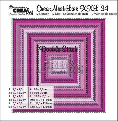 Crealies Crea-Nest-Lies XXL no. 34 Double Stitch Stanzschablone Quadrat 