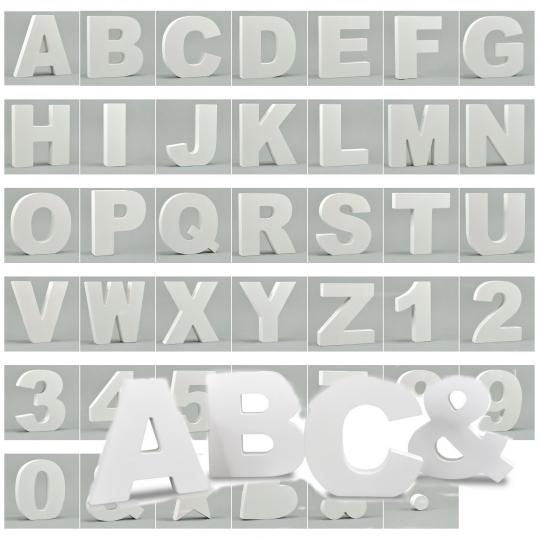 MDF-Holz 3D Buchstaben und Zahlen -weiß- H10cm x Stärke 1,8cm 
