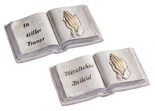 Dekofigur CREApop Buch betende Hände ca. 7 cm "Herzliches Beileid" 