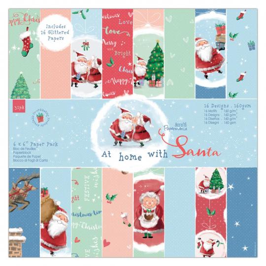 Docrafts Papermania 15 x 15cm Paper Pack (32 Blatt) - At Home with Santa 160g 