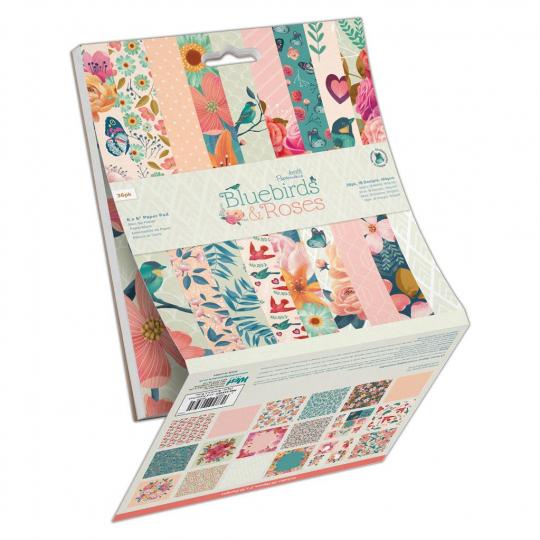 Docrafts Papermania 15 x 15cm Paper Pack (36 Blatt) - Bluebirds & Roses 160g 