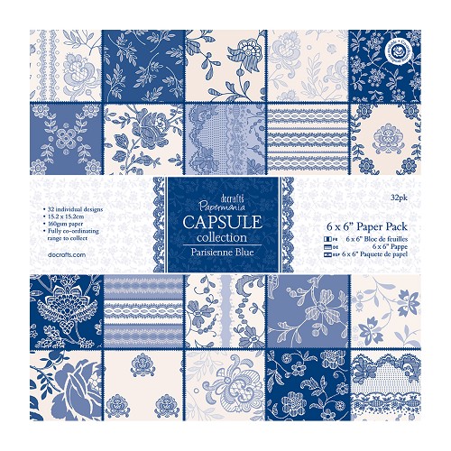 Docrafts Papermania 6 x 6 Paper Pack (32 Blatt) - Capsule Collection - Parisienne Blue 