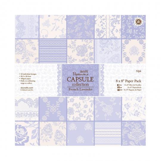 Docrafts Papermania 8 x 8 Paper Pack (32 Blatt) - Capsule Collection - French Lavender 160g 