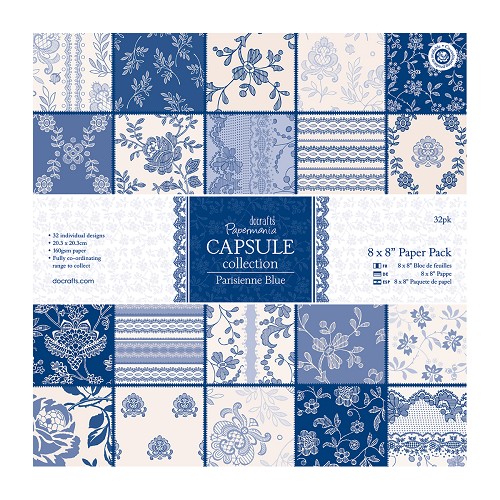 Docrafts Papermania 8 x 8 Paper Pack (32 Blatt) - Capsule Collection - Parisienne Blue 