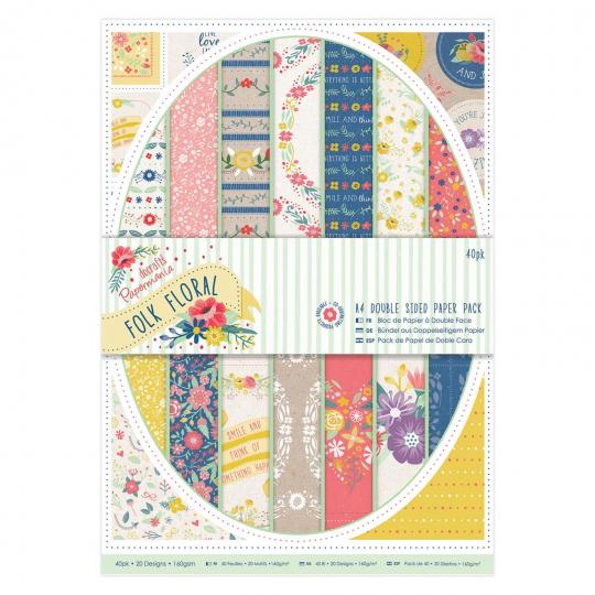 Docrafts Papermania A4 Paper Pack (40 Blatt) -  Folk Floral 160g 