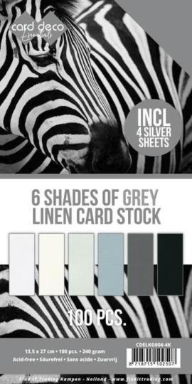Findit Carddeco 100 Blatt Leinen-Kartenkarton 13,5 x 27cm 240g - Grautöne incl. 4 Blatt in Silber 