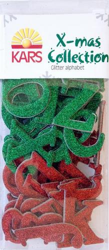 Glitter Alphabet selbstklebend rot/grün Ø ca. 3cm /52 ST 