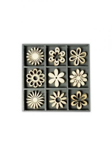 Holz Lasercut Ornamente Fantasie Blumenim 10,5x10,5cm Kasten/ 45 ST 