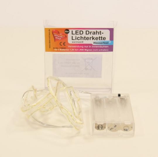 LED Draht-Lichterkette, wasserfest, warmweiß, 20er 