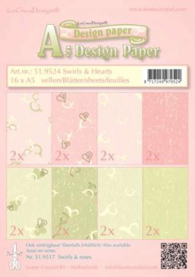 LeCrea - Design Papier Sortiment swirls & hearts rosa/grün 16x A5 