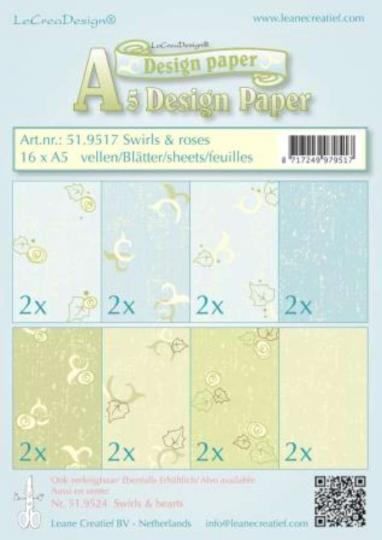 LeCrea - Design Papier Sortiment swirls & roses blau/grün 16x A5 