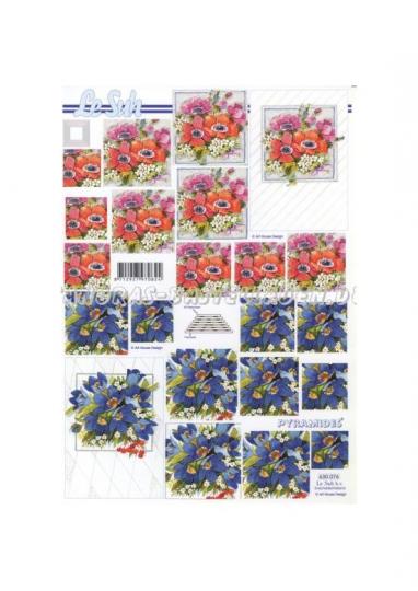 LeSuh 3D Pyramiden Bogen Blumen rot und blau 