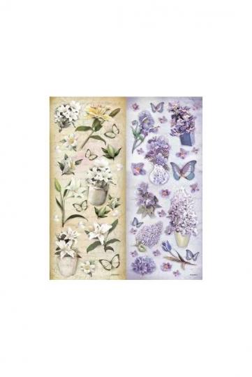LeSuh Geprägte Stickers 24,5 x 30cm, selbstklebend Blumen weiss/flieder 