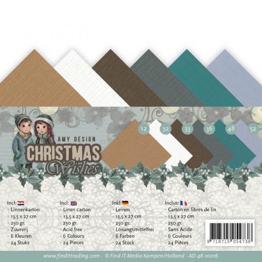Leinenkartonpack - 13,5 x 27 cm- Amy Design - Christmas Wishes – 250gr - 