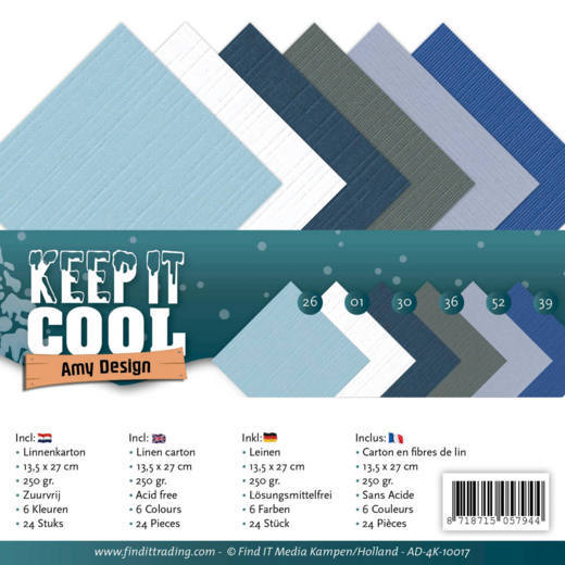 Leinenkartonpack - 13,5 x 27 cm- Amy Design - Keep it Cool – 250gr - 