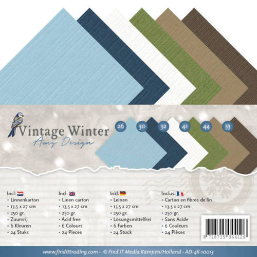 Leinenkartonpack - 13,5 x 27 cm- Amy Design - Vintage Winter – 250gr - 