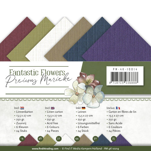 Leinenkartonpack - 13,5 x 27 cm- Precious Marieke - Fantastic Flowers – 250gr - 