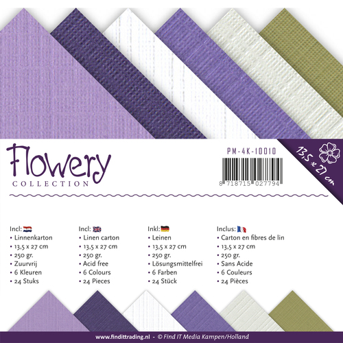 Leinenkartonpack - 13,5 x 27 cm- Precious Marieke - Flowery / Blumig – 250gr - 