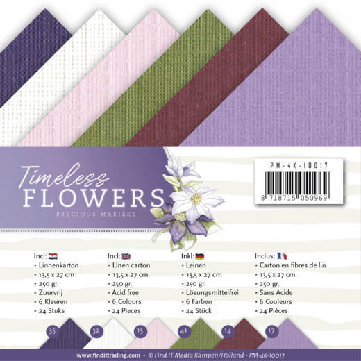 Leinenkartonpack - 13,5 x 27 cm- Precious Marieke - Timeless Flowers – 250gr - 