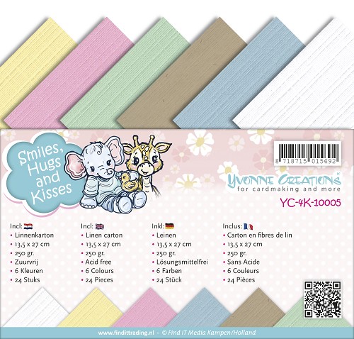 Leinenkartonpack - 13,5 x 27 cm- Yvonne Creations - Lächeln, Umarmungen und Küsse – 250gr - 