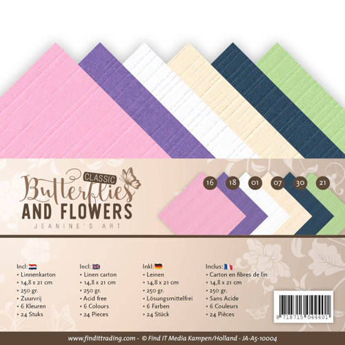 Leinenkartonpack -  DIN A5 - Jeanines Art - Butterflies and Flowers – 250gr - 