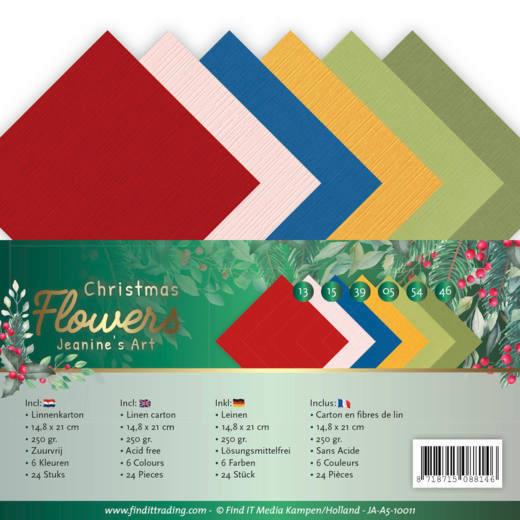 Leinenkartonpack -  DIN A5 - Jeanines Art - Christmas Flowers – 250gr - 