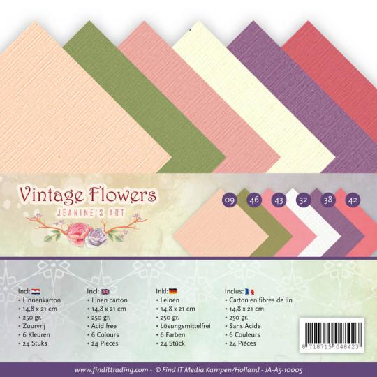Leinenkartonpack -  DIN A5 - Jeanines Art - Vintage Flowers – 250gr - 