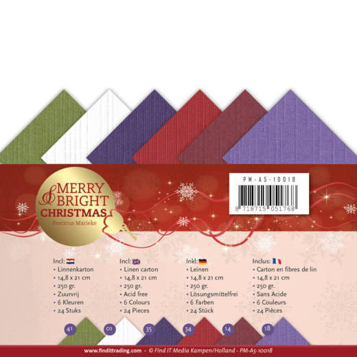 Leinenkartonpack -  DIN A5 - Precious Marieke - Merry and Bright Christmas – 250gr - 