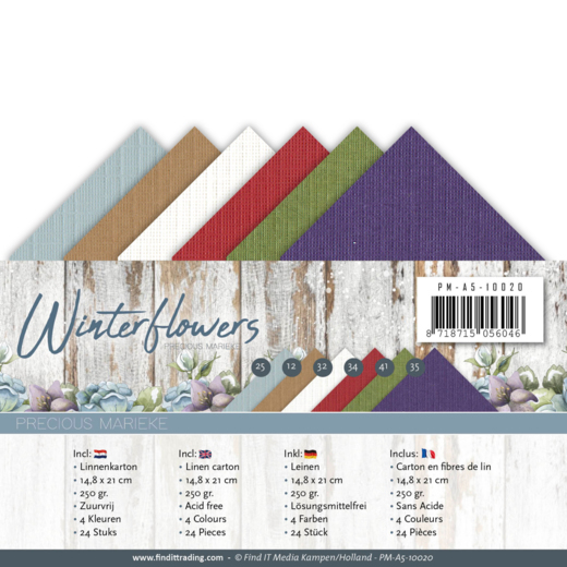 Leinenkartonpack -  DIN A5 - Precious Marieke - Winter Flowers – 250gr - 