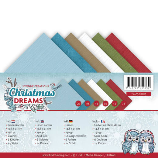 Leinenkartonpack - DIN A5 - Yvonne Creations - Christmas Dreams – 250gr - 