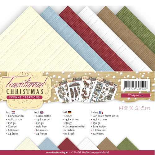 Leinenkartonpack - DIN A5 - Yvonne Creations - Traditional Christmas – 250gr - 