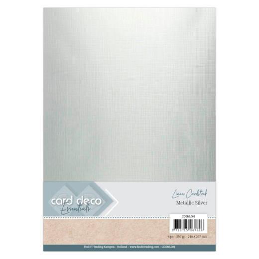 Metallic-Leinenkarton DIN A4  250g/m²  - 6 Bögen Silber Silber